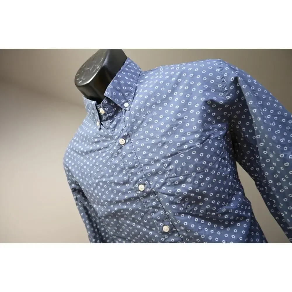 J Crew Slim Fit Stretch Dress‎ Shirt Blue Star Button Up Long Sleeve Mens Medium